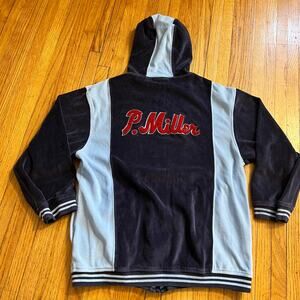 P Miller Sweatshirt Womens Medium Hoodie Velour Zip Spellout Shirt Vintage